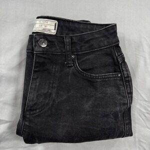 Free People Black High Rise Raw Hem Straight Leg Denim Jeans Women's 24